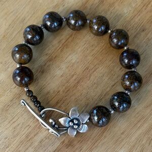 Silpada Bronzite Beaded Floral Toggle Bracelet Retired